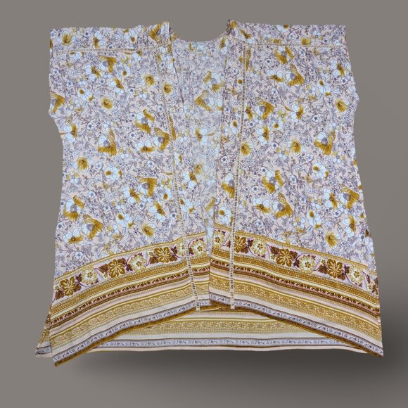 Band of Gypsies Tan Floral Print Boho Kimono - One Size - Picture 6 of 7